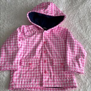 Hatley + Pottery Barn Kids girls size 4 pink white check raincoat terry lining